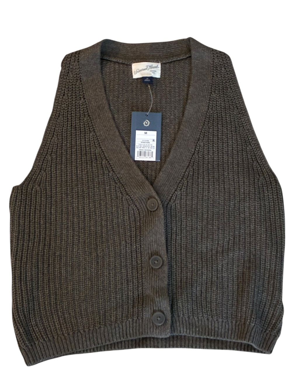 NWT Taupe Ribbed Button Front Sweater Vest Women's Medium Quiet Luxury Minimalis - Picture 5 of 9